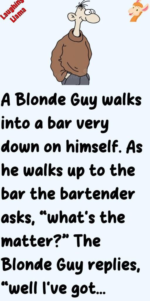 A Blonde Guy walks into a bar very down on himself.